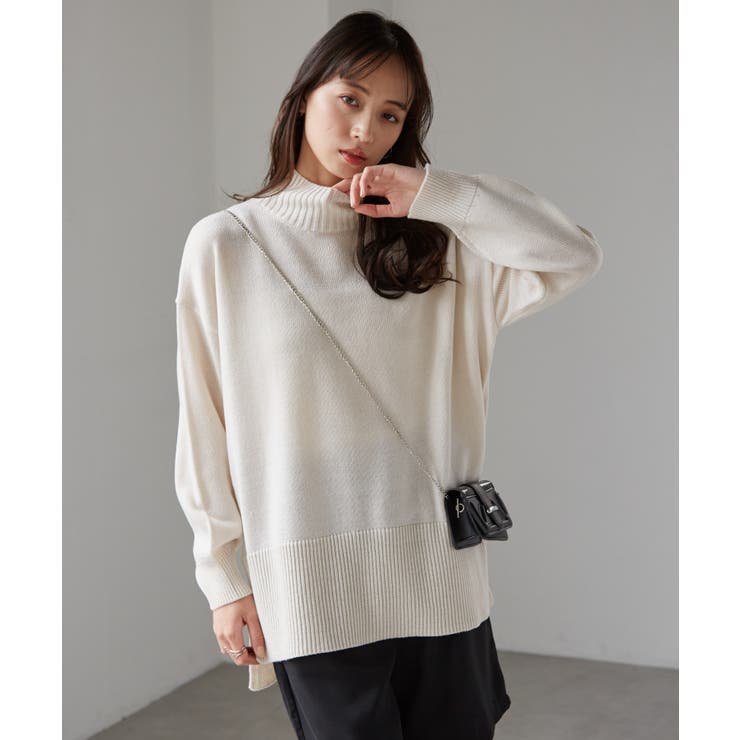 ハイネックワイドリブ使いカラーニットチュニック[品番：RANW0000114