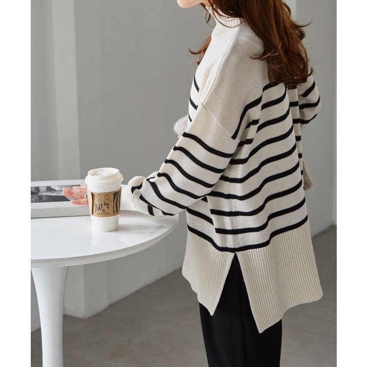 ハイネックワイドリブ使いカラーニットチュニック | RANAN | 詳細画像8 