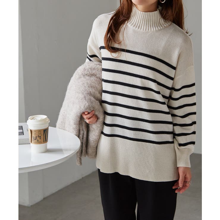 ハイネックワイドリブ使いカラーニットチュニック | RANAN | 詳細画像9 