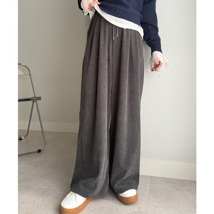 チャコール | リブタックワイドイージーパンツ | RANAN