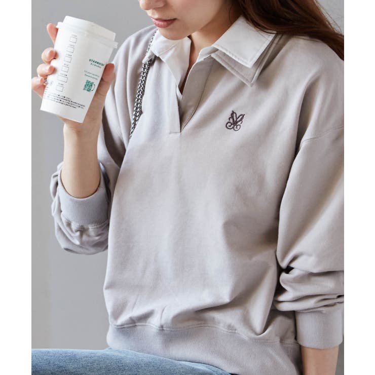 グレージュ | レイヤード襟付きスウェット | RANAN