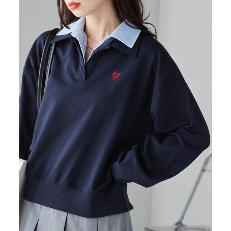 ネイビー | レイヤード襟付きスウェット | RANAN