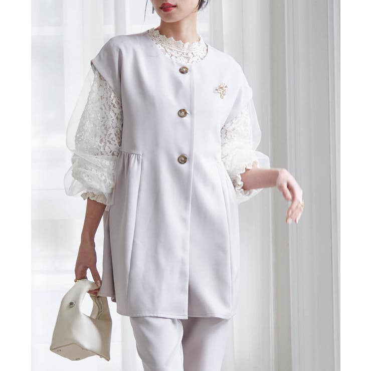 グレージュ | 【2点セット】ペプラムギャザーベストセットアップ | RANAN