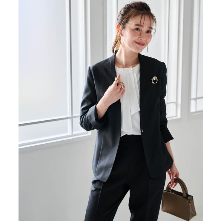 ネイビー/ノーカラー | ＜選べる衿＞２点セットベーシックスーツ | RANAN