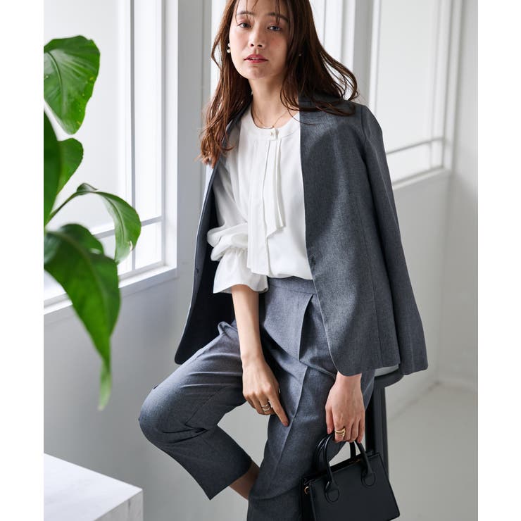 グレー/ノーカラー | ＜選べる衿＞２点セットベーシックスーツ | RANAN