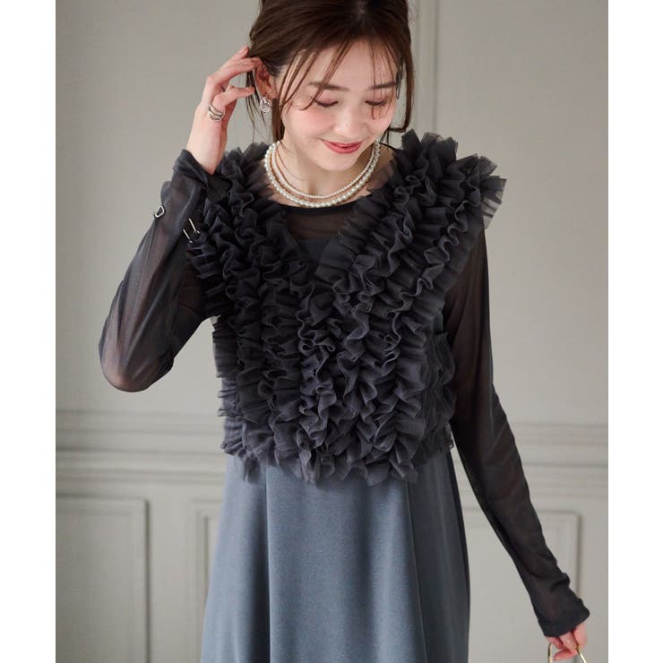 【3点セット】チュールフリルベストフレアワンピース | RANAN | 詳細画像1 