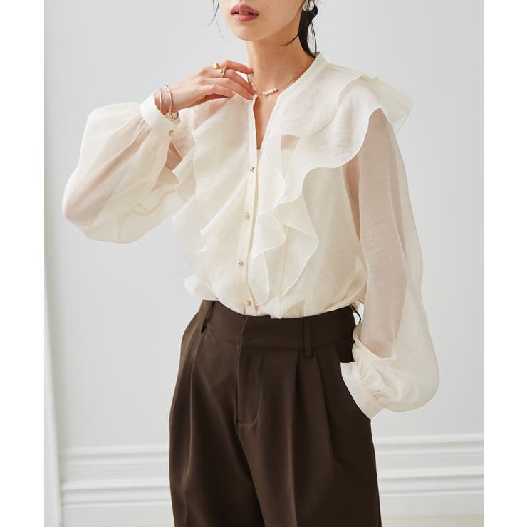 ラッフルフリルシアーキーネックブラウス | RANAN | 詳細画像2 