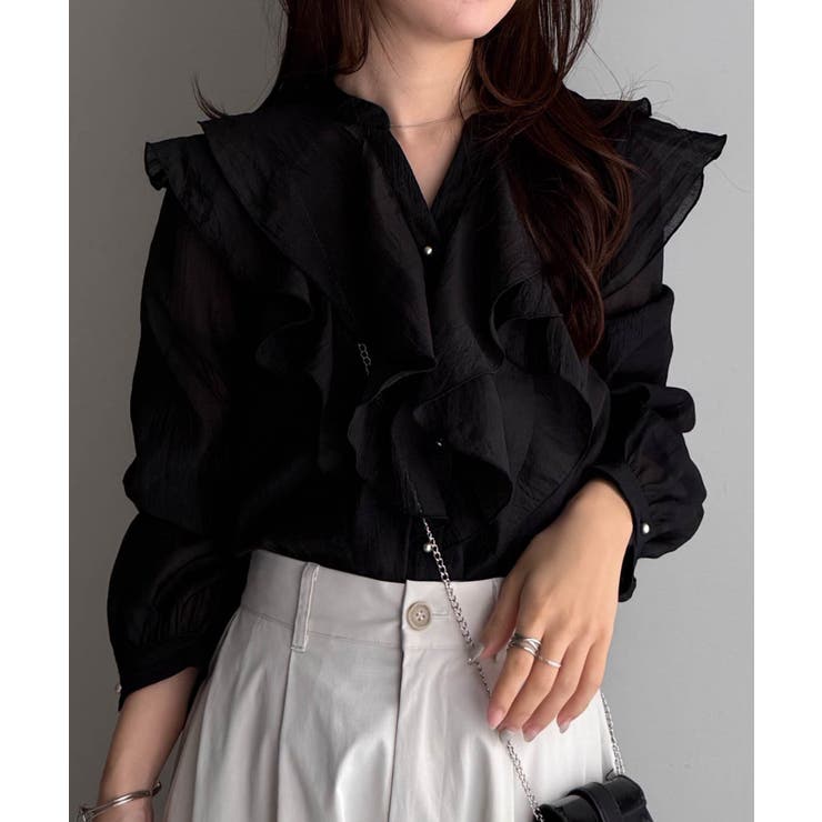 ラッフルフリルシアーキーネックブラウス | RANAN | 詳細画像21 