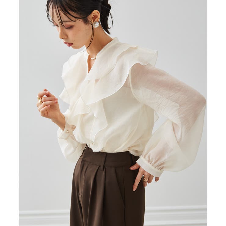 ラッフルフリルシアーキーネックブラウス | RANAN | 詳細画像3 