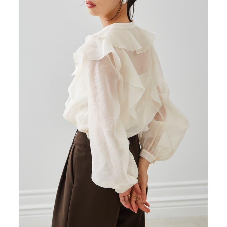 ラッフルフリルシアーキーネックブラウス | RANAN | 詳細画像4 