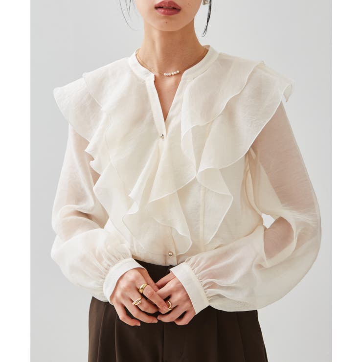 ラッフルフリルシアーキーネックブラウス | RANAN | 詳細画像5 