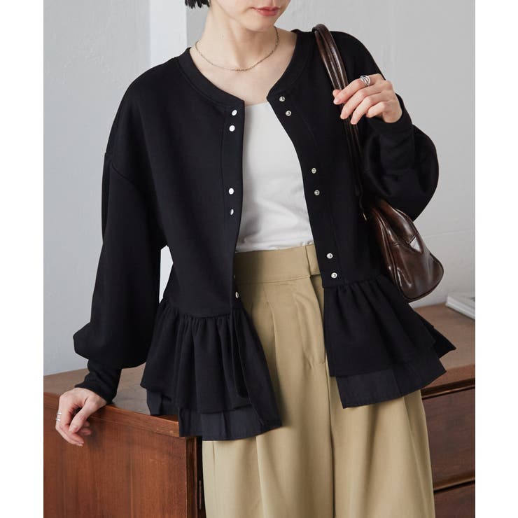 ブラック | フリルぺペプラムショートカーデ | RANAN