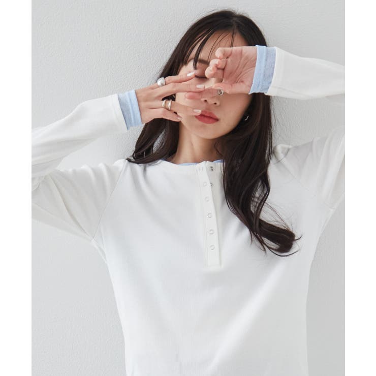 ホワイトケイ | レイヤードヘンリーネックリブＴシャツ | RANAN