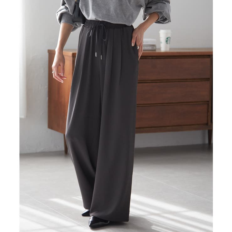 チャコール | 【S～3L展開】とろみ２タックイージーパンツ | RANAN