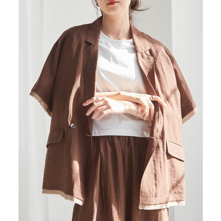 ブラウン | ハーフスリーブシアーシャツジャケット | RANAN