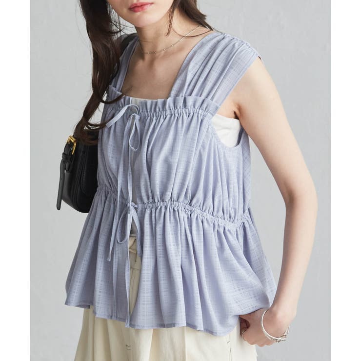 フロントリボンギャザーノースリブラウス | RANAN | 詳細画像1 