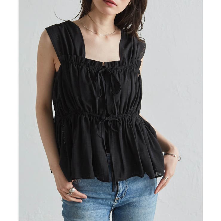 フロントリボンギャザーノースリブラウス | RANAN | 詳細画像10 