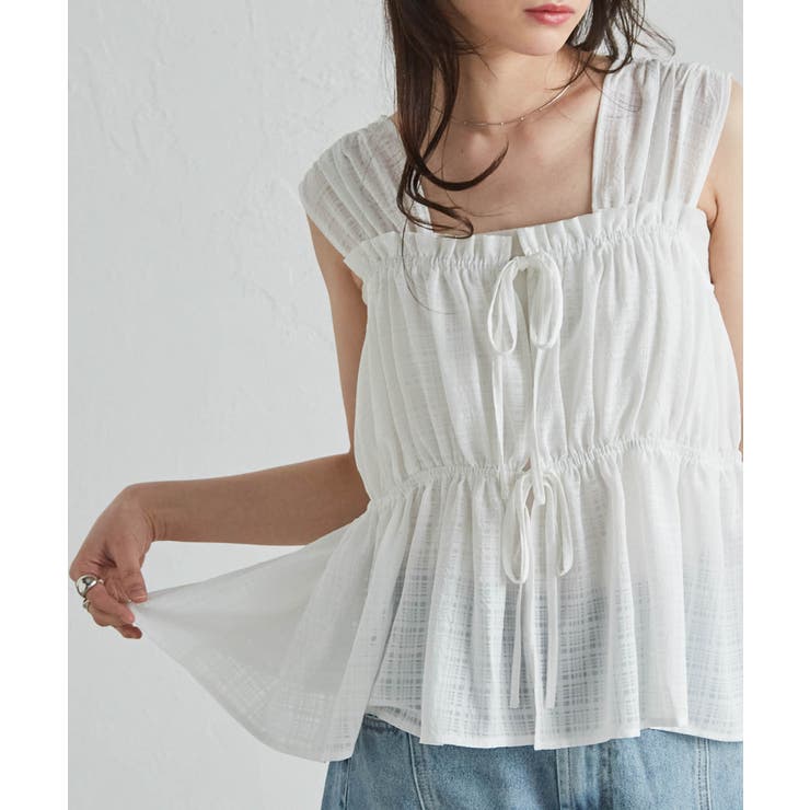 フロントリボンギャザーノースリブラウス | RANAN | 詳細画像15 