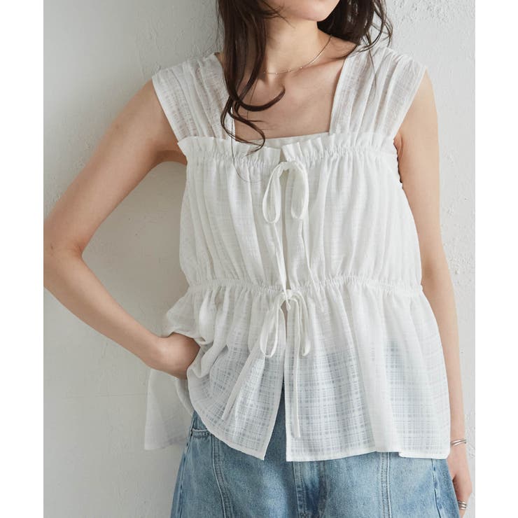 フロントリボンギャザーノースリブラウス | RANAN | 詳細画像16 