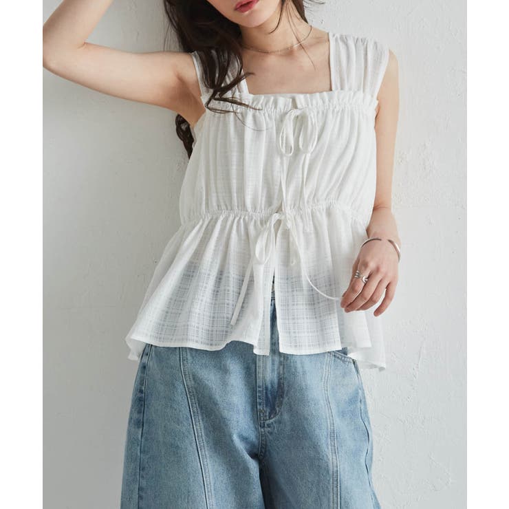 フロントリボンギャザーノースリブラウス | RANAN | 詳細画像19 