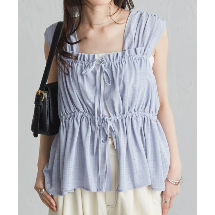 フロントリボンギャザーノースリブラウス | RANAN | 詳細画像2 