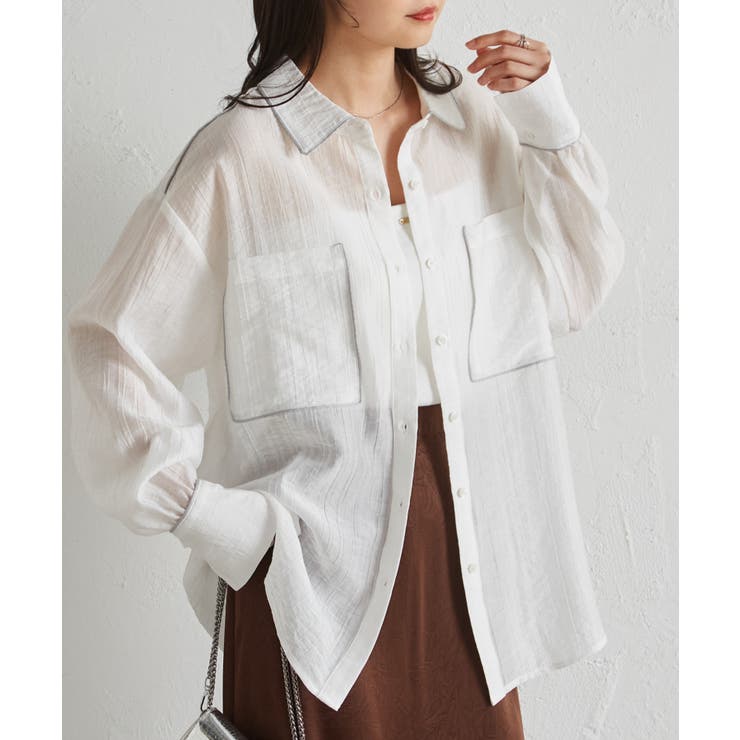 ホワイトケイ | 配色パイピングシアーシャツ | RANAN