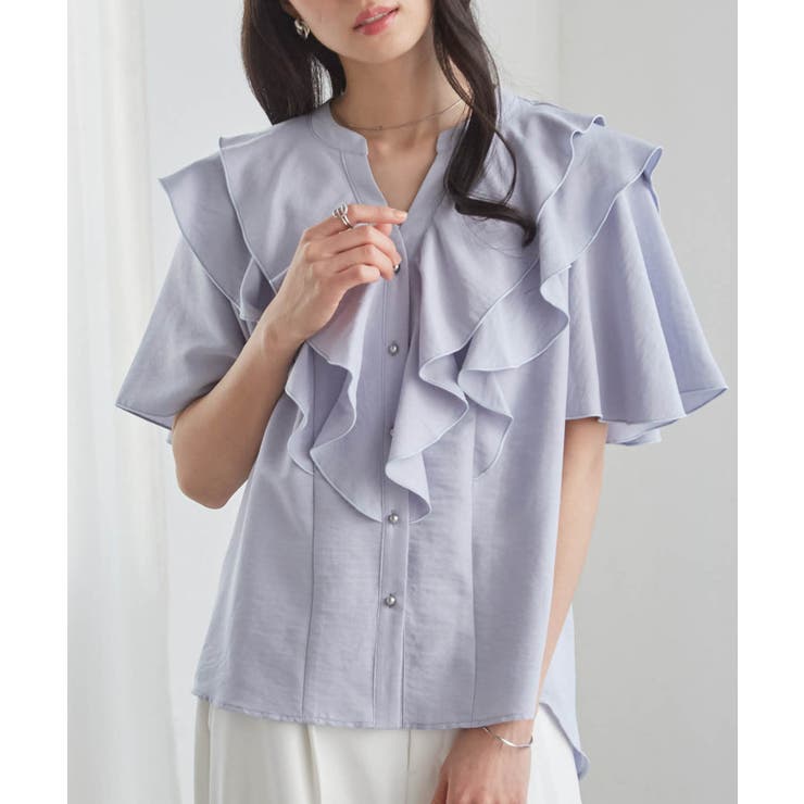 ブルーグレー | ラッフルフリルブラウス | RANAN