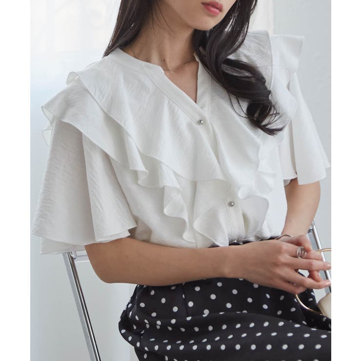 ホワイト | ラッフルフリルブラウス | RANAN
