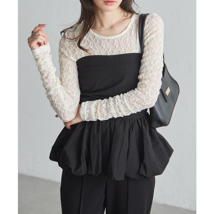 アイボリー | パッチワークレースTシャツ | RANAN