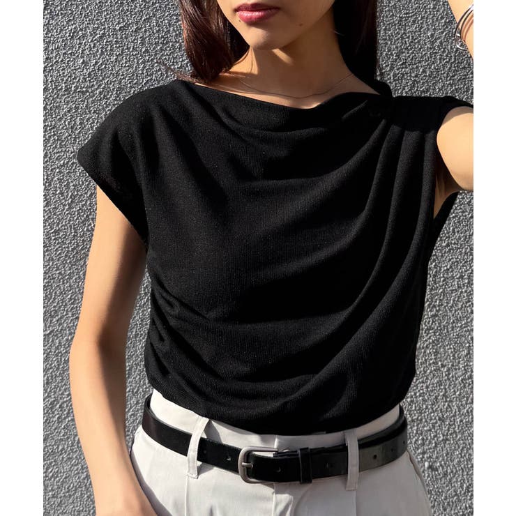 ブラック | タックドレープフレンチスリーブTシャツ | RANAN