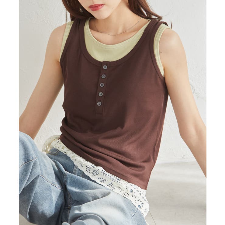 カップ付きレイヤードヘンリーネックタンクトップ | RANAN | 詳細画像1 