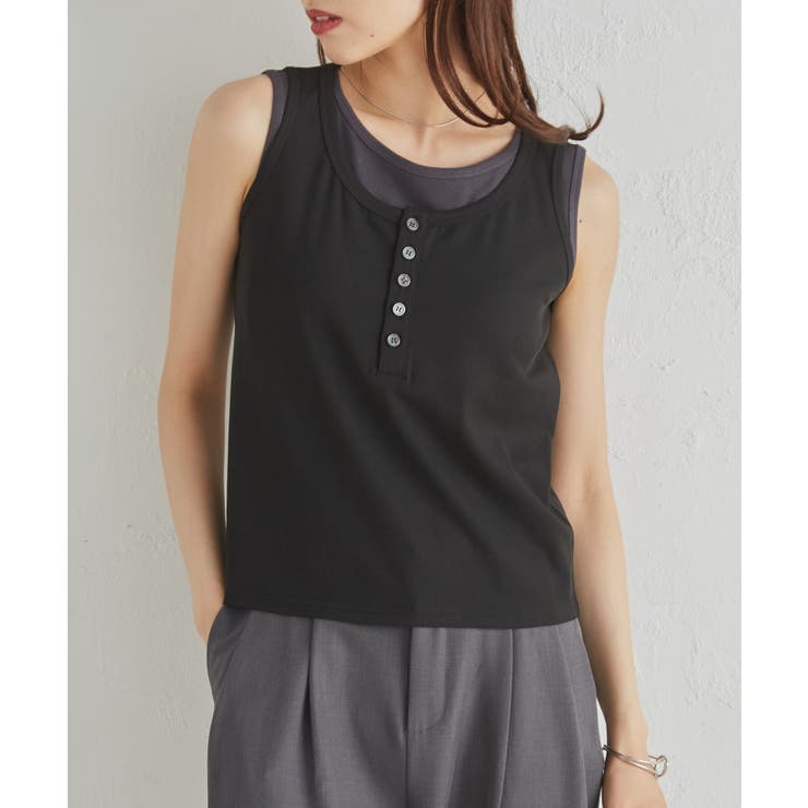 カップ付きレイヤードヘンリーネックタンクトップ | RANAN | 詳細画像10 