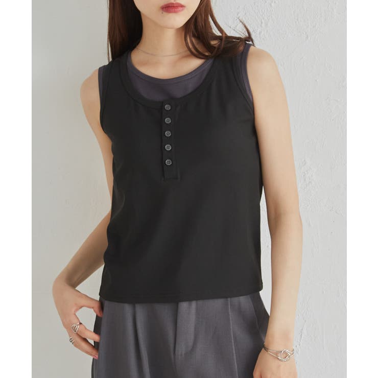 カップ付きレイヤードヘンリーネックタンクトップ | RANAN | 詳細画像11 