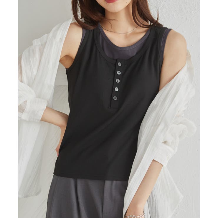 カップ付きレイヤードヘンリーネックタンクトップ | RANAN | 詳細画像12 