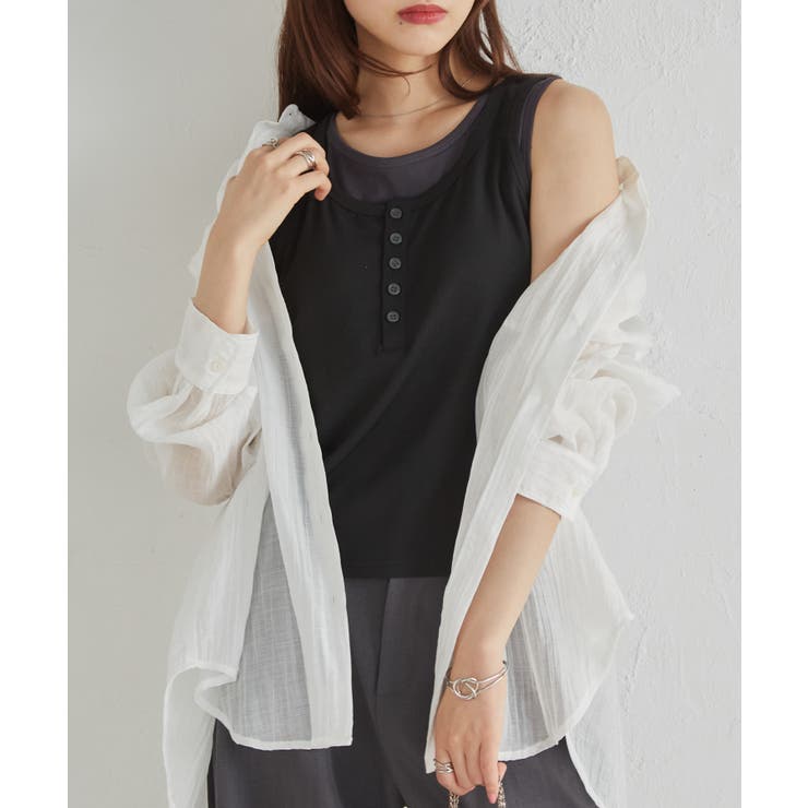 カップ付きレイヤードヘンリーネックタンクトップ | RANAN | 詳細画像13 