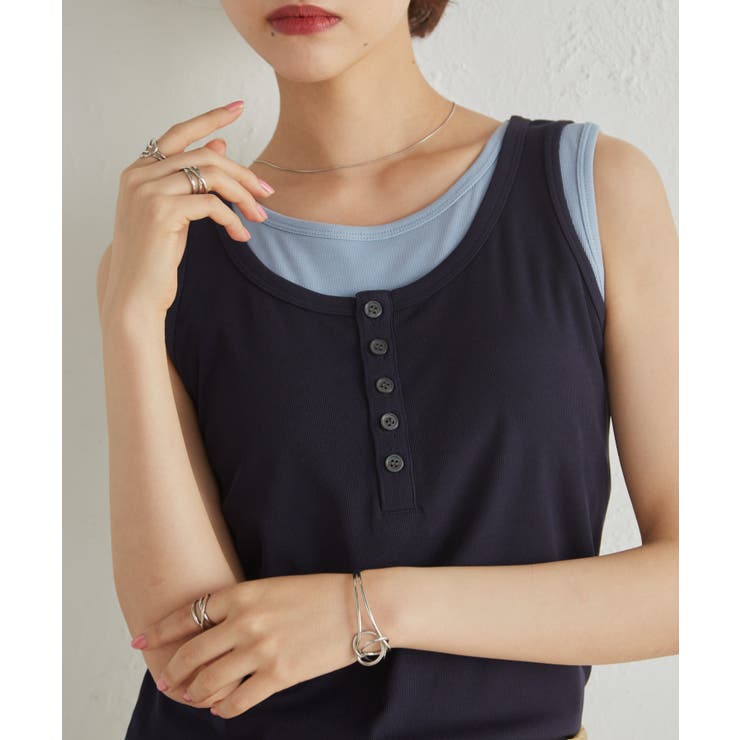 カップ付きレイヤードヘンリーネックタンクトップ | RANAN | 詳細画像18 