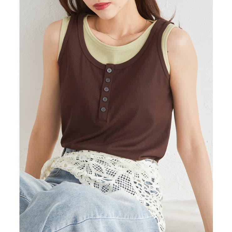 カップ付きレイヤードヘンリーネックタンクトップ | RANAN | 詳細画像2 