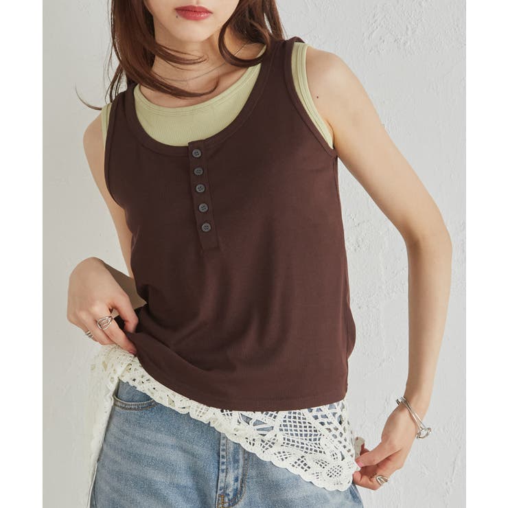 カップ付きレイヤードヘンリーネックタンクトップ | RANAN | 詳細画像3 