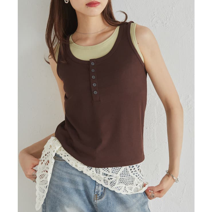 カップ付きレイヤードヘンリーネックタンクトップ | RANAN | 詳細画像5 