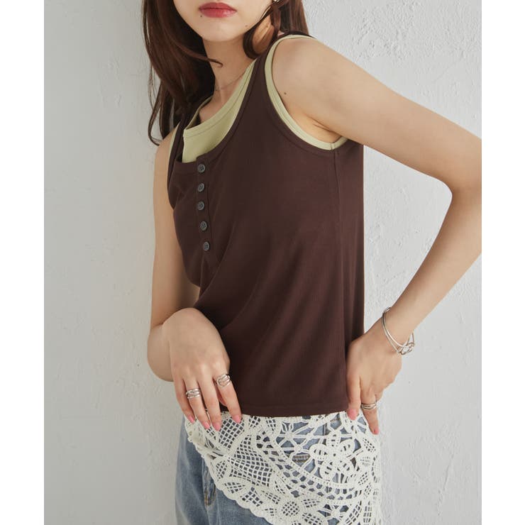 カップ付きレイヤードヘンリーネックタンクトップ | RANAN | 詳細画像6 