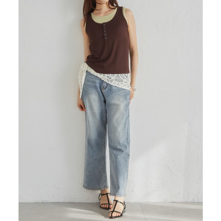 カップ付きレイヤードヘンリーネックタンクトップ | RANAN | 詳細画像7 