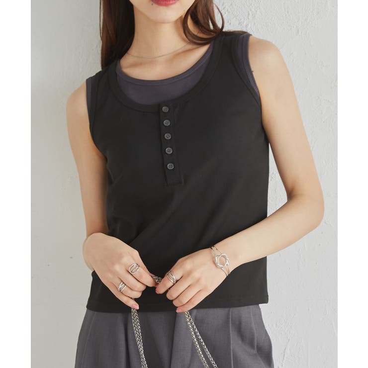 カップ付きレイヤードヘンリーネックタンクトップ | RANAN | 詳細画像9 