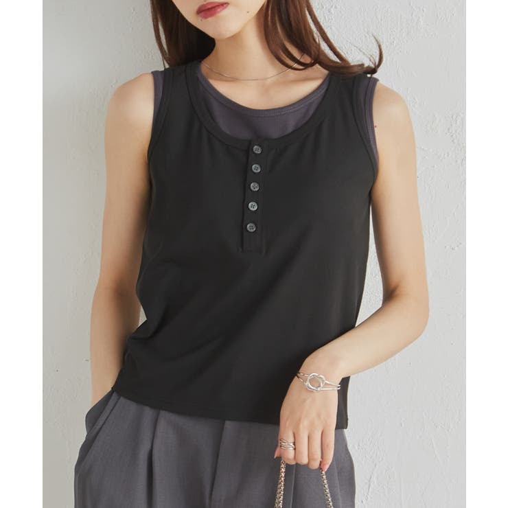 ブラックケイ | カップ付きレイヤードヘンリーネックタンクトップ | RANAN