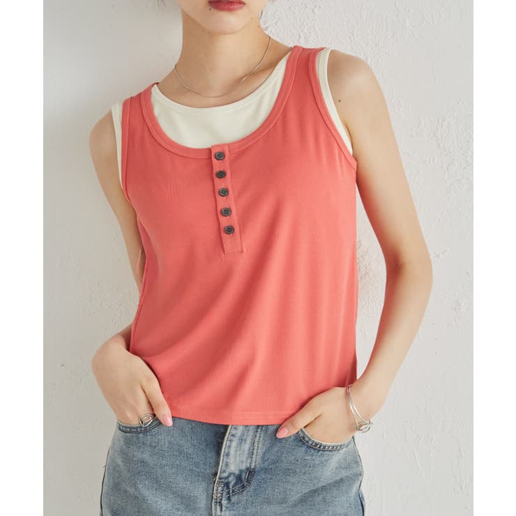 コーラルケイ | カップ付きレイヤードヘンリーネックタンクトップ | RANAN