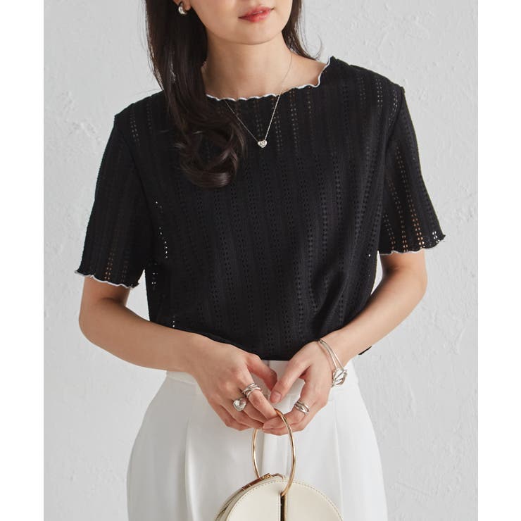 透かし柄メロー配色Tシャツ | RANAN | 詳細画像11 