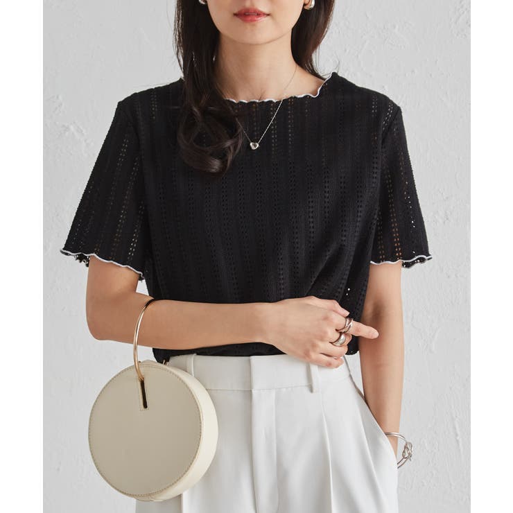 透かし柄メロー配色Tシャツ | RANAN | 詳細画像12 