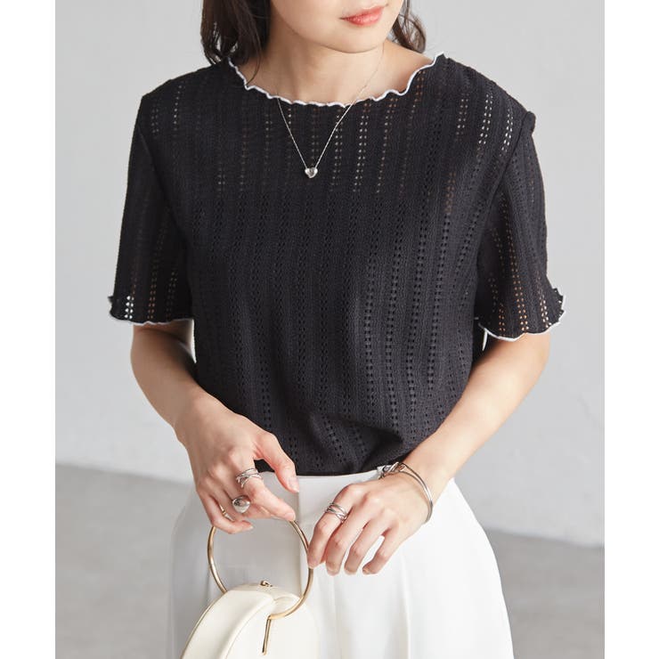 透かし柄メロー配色Tシャツ | RANAN | 詳細画像13 