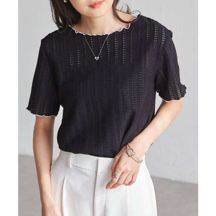 透かし柄メロー配色Tシャツ | RANAN | 詳細画像14 