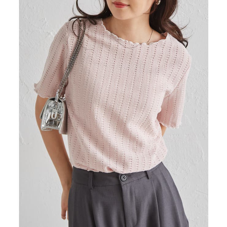 透かし柄メロー配色Tシャツ | RANAN | 詳細画像17 