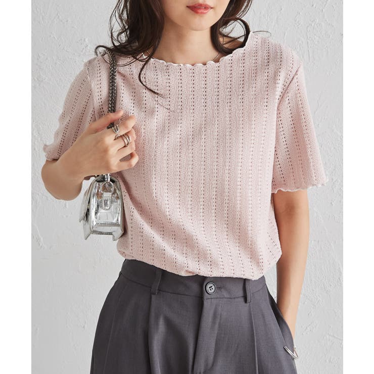 透かし柄メロー配色Tシャツ | RANAN | 詳細画像18 